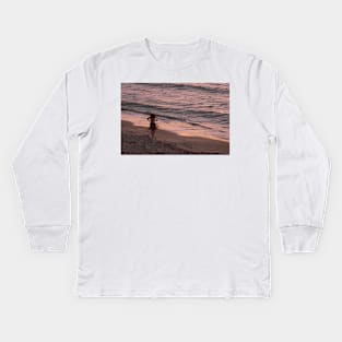 Girl on a beach, dusk Kids Long Sleeve T-Shirt